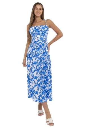 Rochie poliester - alb-albastra -