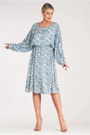 Rochie poliester - albastra - alba - floral -