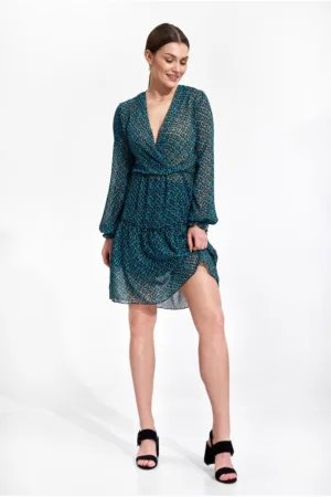 Rochie poliester - maneci lungi - albastru
