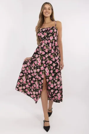 Rochie poliester - neagra/roz -