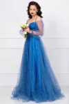Rochie pretioasa Patrizia baby blue din tulle cu sclipici si margele