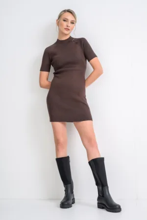 Rochie-pulover cambrata cu aspect striat