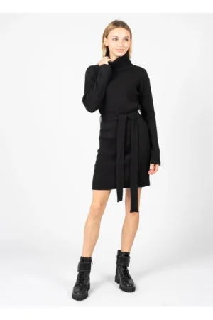 Rochie pulover cu cordon in talie -