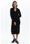 Rochie-pulover cu decolteu in V - Negru -