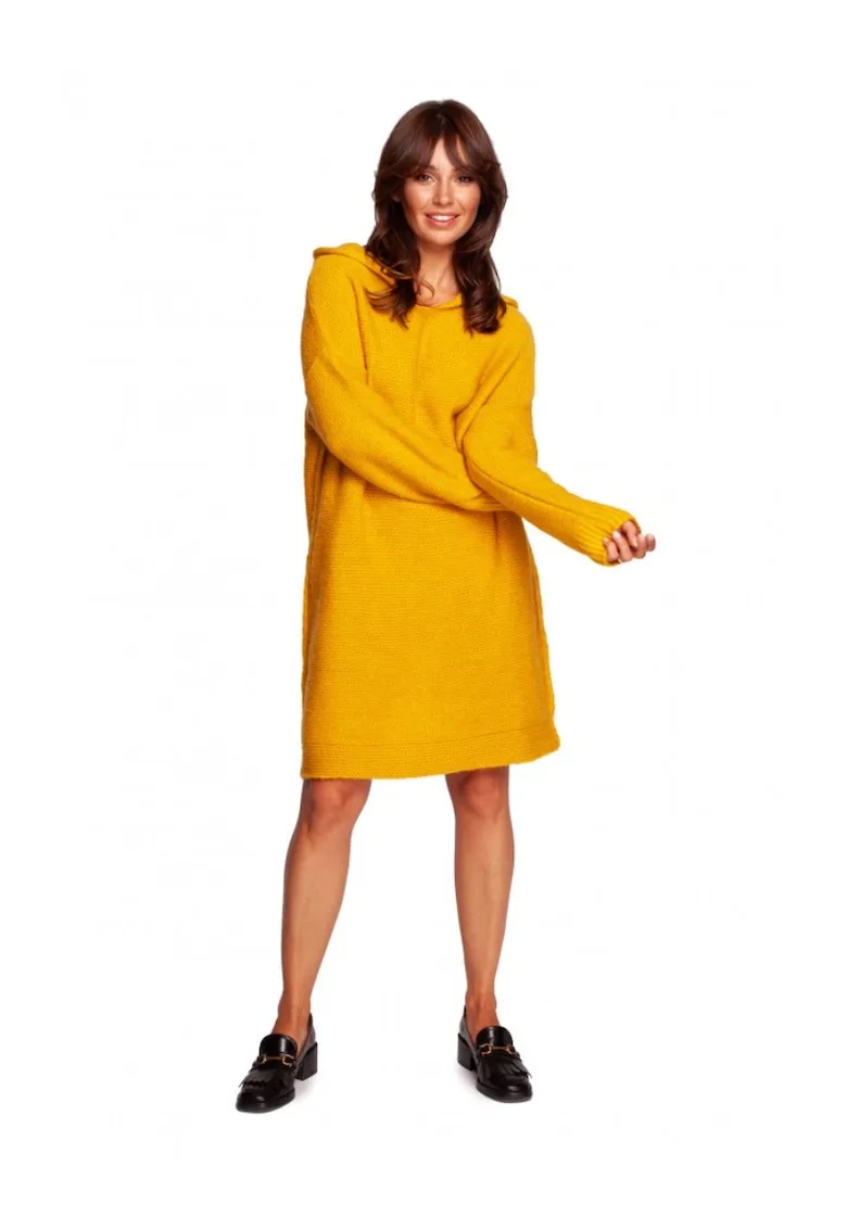 Rochie pulover cu gluga - Acril/Poliester/Lana - Galben