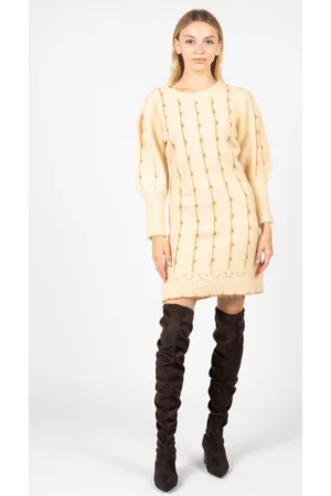 Rochie pulover cu maneci bufante -