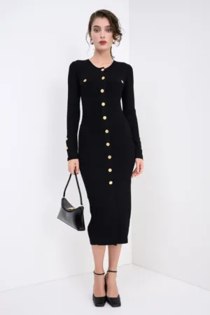 Rochie-pulover striata cu nasturi metalici