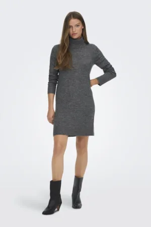 Rochie-pulover tricotata fin cu guler inalt