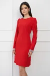 Rochie rosie cu strasuri la maneci
