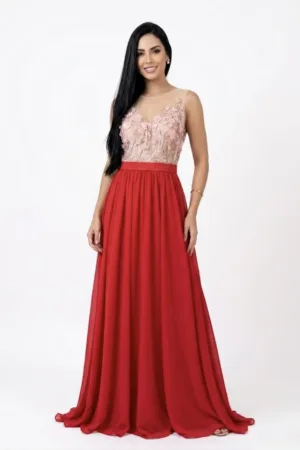 Rochie rosie din voal cu slit pe picior