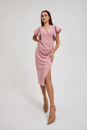 Rochie roz cu maneci volan