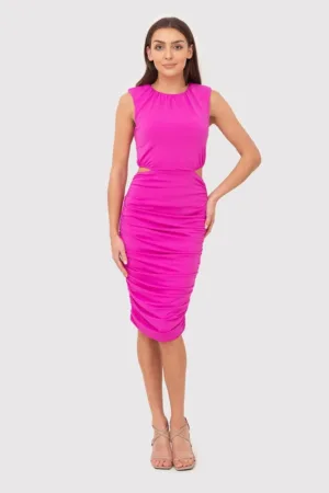 Rochie roz midi bodycon cu decupaj DA1768 HOT PINK
