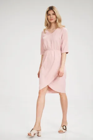 Rochie roz - talie elastica - maneci scurte - poliester