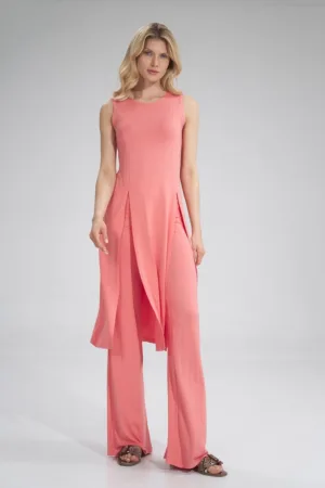Rochie roz - viscoza - cu crapaturi - pentru femei -
