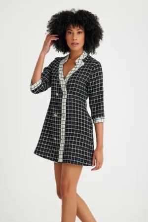 Rochie-sacou din tuid in carouri