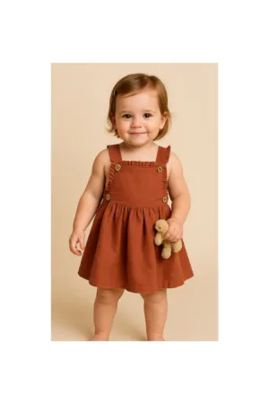 Rochie sarafan babydoll - Retro Journey - Caramiziu - pentru fetite