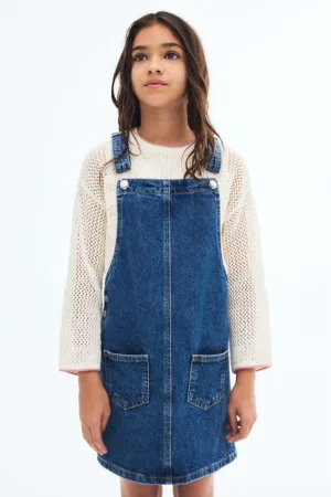 Rochie-sarafan din denim cu buzunare aplicate