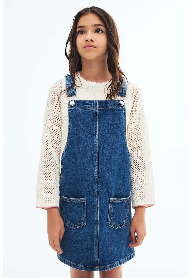 Rochie-sarafan din denim cu buzunare aplicate