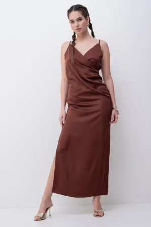 Rochie satinara cu slit lateral Chigo