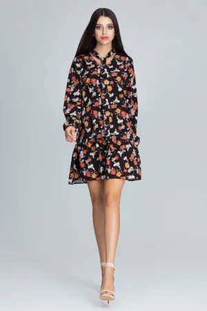 Rochie scurta M599 - florala - cu maneci lungi - multicolor - poliester