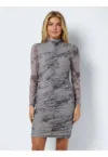 Rochie scurta Noisy gri - maneci lungi - decolteu rotund
