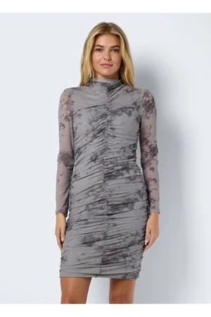 Rochie scurta Noisy gri - maneci lungi - decolteu rotund