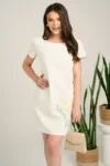 Rochie scurta alba din in cu broderie florala pe fusta