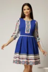 Rochie scurta albastra cu motive etno
