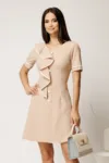 Rochie scurta bej din bumbac cu croi cambrat