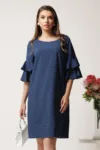 Rochie scurta bleumarin din viscoza cu buline albe
