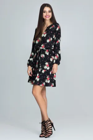 Rochie scurta boho - florala - cu maneci bufante - multicolor - poliester -