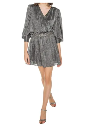 Rochie scurta cu aspect stralucitor si maneca 3/4 -