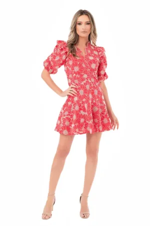 Rochie scurta cu croiala evazata si flori brodate