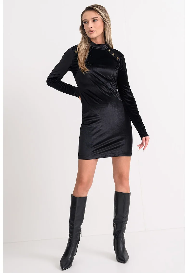 Rochie scurta cu decolteu la baza gatului si maneci lungi