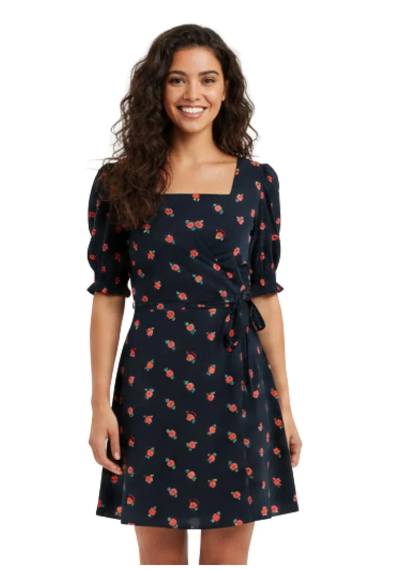 Rochie scurta cu decolteu patrat si model floral -