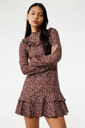 Rochie scurta cu detalii din volane si model floral