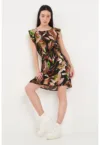 Rochie scurta cu talie ajustabila si model floral