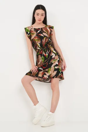 Rochie scurta cu talie ajustabila si model floral