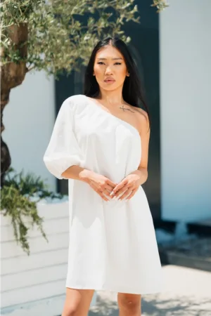 Rochie scurta cu un umar gol White 17675