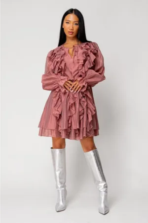 Rochie scurta cu volane Rose Quartz 18027