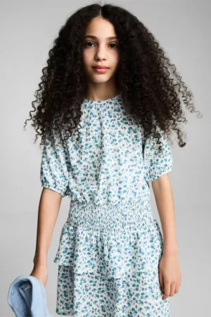 Rochie scurta cu volane si model floral