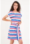 Rochie scurta din amestec de bumbac in dungi cu un cordon
