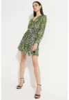Rochie scurta din amestec de in cu animal print