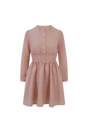 Rochie scurta din amestec de in cu garnitura cu insertii elastice in talie