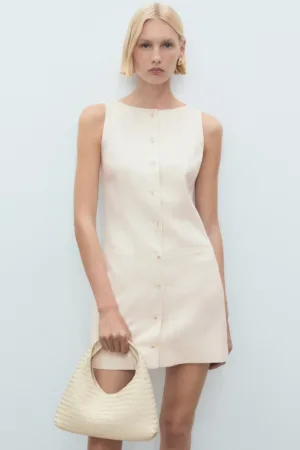 Rochie scurta din amestec de in cu nasturi