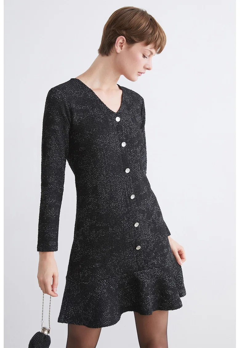 Rochie scurta din amestec de lana cu decolteu in V