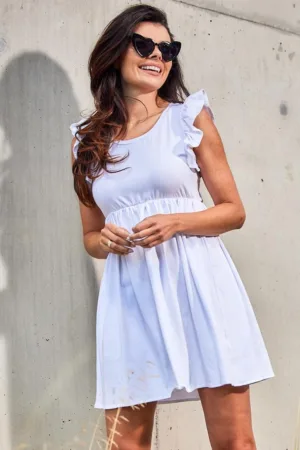Rochie scurta din bumbac cu maneci scurte cu volane