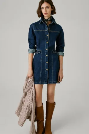 Rochie scurta din denim cu nasturi