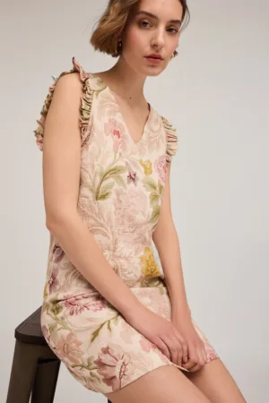 Rochie scurta din material jacquard cu imprimeu floral