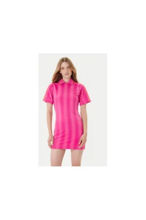 Rochie scurta din poliester cu guler polo si dungi contrastante